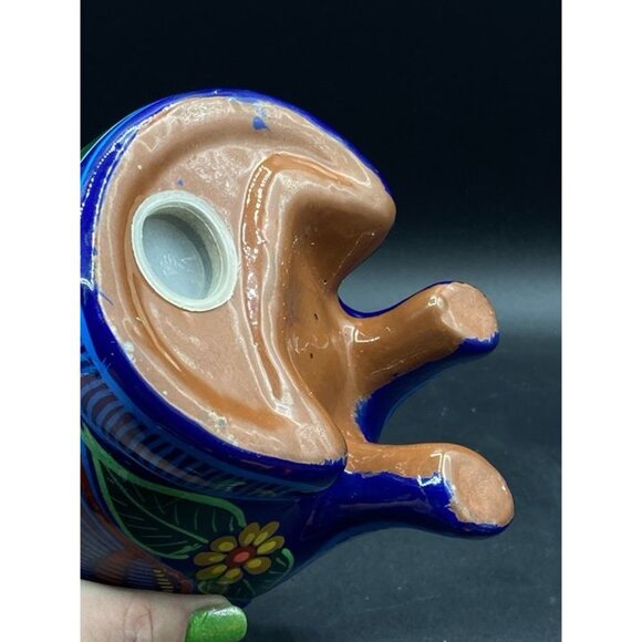 Talavera Mexican Pottery Sad Pig Piggy Bank Bright Blue Birds Folk Art Large 6” - Picture 7 of 9